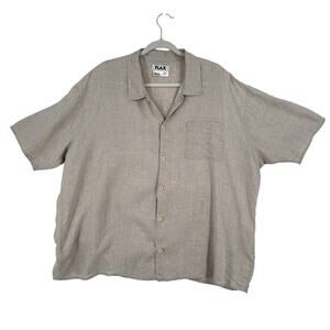 Flax Linen Button Down Short Sleeve Shirt Mens Size M Cream Beach Oversized